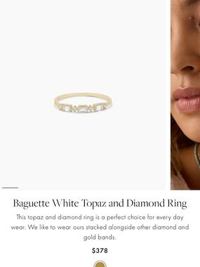 Size 7 Gorjana Gold Baguette Topaz and Diamond  Ring Like new